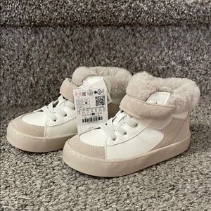 Kids White and Tan High-Top Shoes